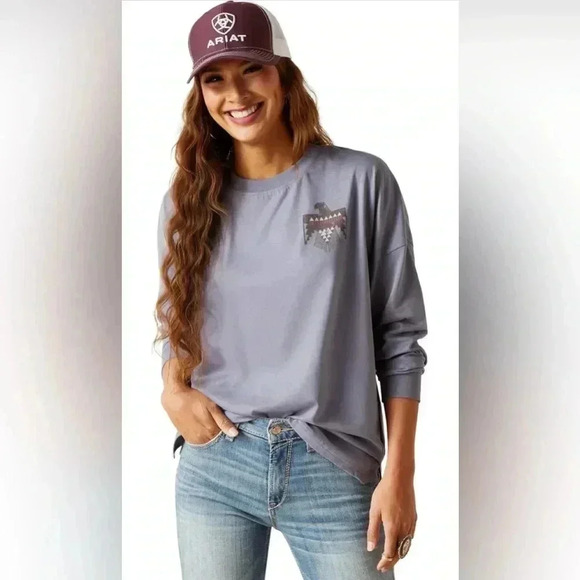 ARIAT THUNDERBIRD RELAXED FIT LONG SLEEVE TEE PURPLE SZ L - Picture 8 of 9